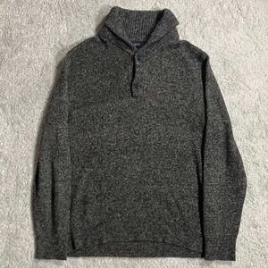 J.Crew Mens Shawl Collar Button Pullover Sweater Gray Lambswool Blend